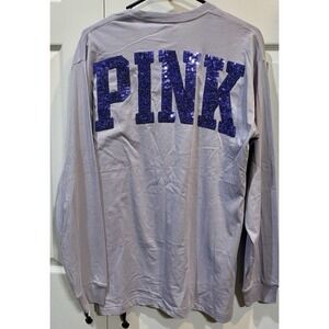 PINK Victoria's Secret Sequin Long Sleeve Pocket Tee Shirt M